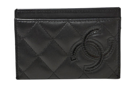 シャネル カードケース/名刺入れ CHANEL カンボンライン レザー ブラック/ブラック【中古】