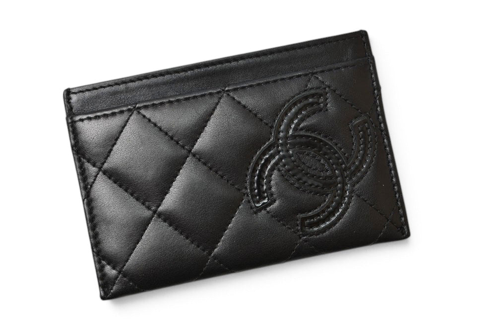 シャネル カードケース/名刺入れ CHANEL カンボンライン レザー ブラック/ブラック【中古】