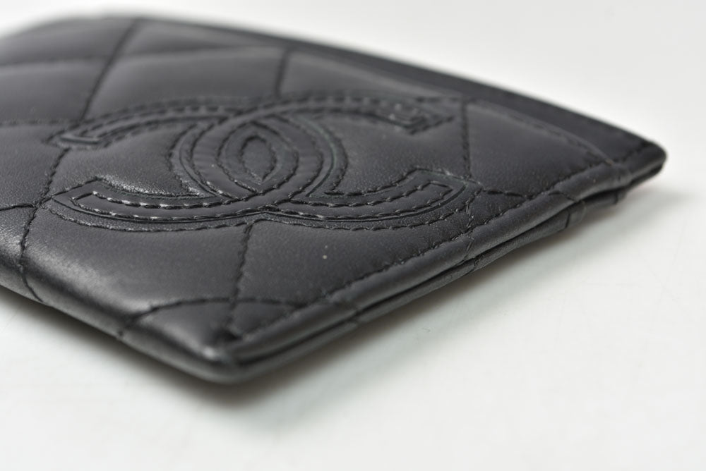 シャネル カードケース/名刺入れ CHANEL カンボンライン レザー ブラック/ブラック【中古】
