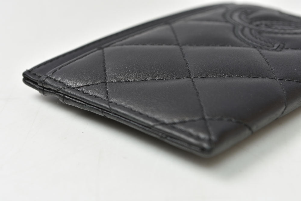 シャネル カードケース/名刺入れ CHANEL カンボンライン レザー ブラック/ブラック【中古】