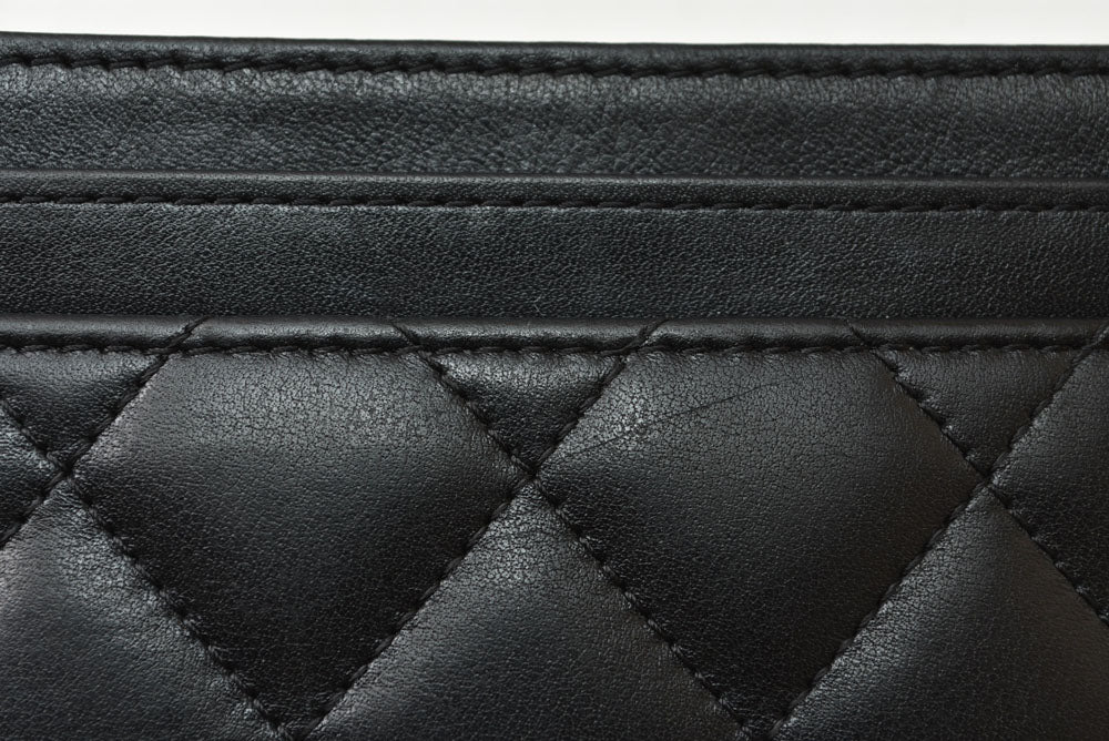 シャネル カードケース/名刺入れ CHANEL カンボンライン レザー ブラック/ブラック【中古】