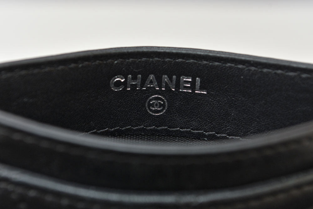 シャネル カードケース/名刺入れ CHANEL カンボンライン レザー ブラック/ブラック【中古】