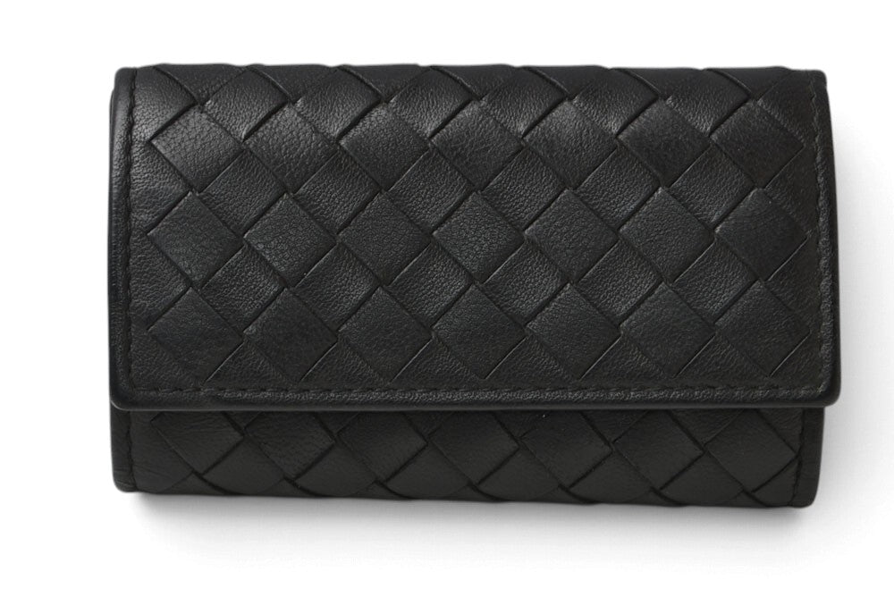 ボッテガヴェネタ コインケース/小銭入れ BOTTEGA VENETA スクエア コインパース イントレチャート レザー ブラック メンズ レディース 【中古】