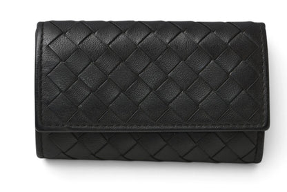 ボッテガヴェネタ コインケース/小銭入れ BOTTEGA VENETA スクエア コインパース イントレチャート レザー ブラック メンズ レディース 【中古】