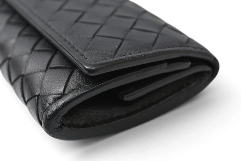 ボッテガヴェネタ コインケース/小銭入れ BOTTEGA VENETA スクエア コインパース イントレチャート レザー ブラック メンズ レディース 【中古】