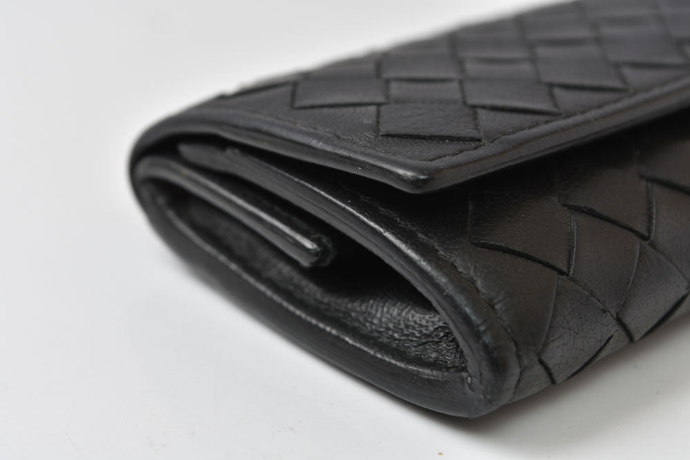 ボッテガヴェネタ コインケース/小銭入れ BOTTEGA VENETA スクエア コインパース イントレチャート レザー ブラック メンズ レディース 【中古】