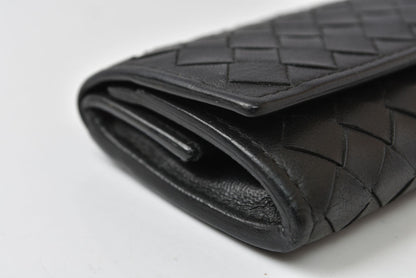 ボッテガヴェネタ コインケース/小銭入れ BOTTEGA VENETA スクエア コインパース イントレチャート レザー ブラック メンズ レディース 【中古】