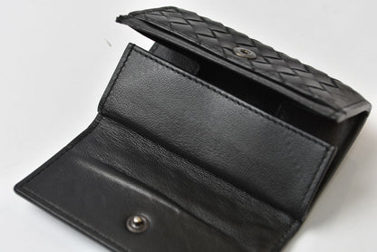ボッテガヴェネタ コインケース/小銭入れ BOTTEGA VENETA スクエア コインパース イントレチャート レザー ブラック メンズ レディース 【中古】