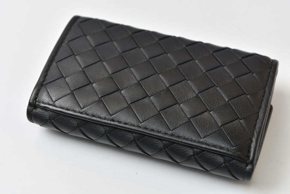 ボッテガヴェネタ コインケース/小銭入れ BOTTEGA VENETA スクエア コインパース イントレチャート レザー ブラック メンズ レディース 【中古】