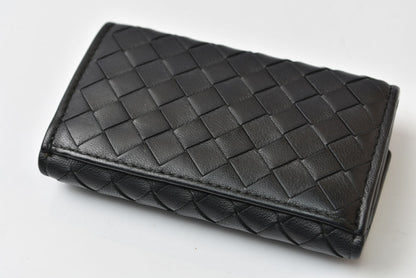 ボッテガヴェネタ コインケース/小銭入れ BOTTEGA VENETA スクエア コインパース イントレチャート レザー ブラック メンズ レディース 【中古】