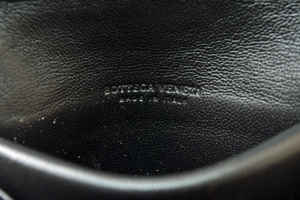 ボッテガヴェネタ コインケース/小銭入れ BOTTEGA VENETA スクエア コインパース イントレチャート レザー ブラック メンズ レディース 【中古】