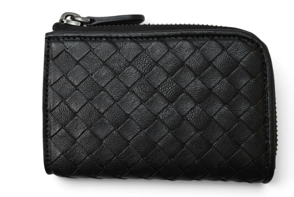 ボッテガヴェネタ キーケース BOTTEGA VENETA L字ファスナー イントレチャート 4連 レザー ブラック メンズ/レディース【中古】