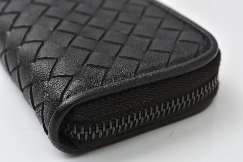 ボッテガヴェネタ キーケース BOTTEGA VENETA L字ファスナー イントレチャート 4連 レザー ブラック メンズ/レディース【中古】