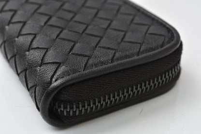 ボッテガヴェネタ キーケース BOTTEGA VENETA L字ファスナー イントレチャート 4連 レザー ブラック メンズ/レディース【中古】