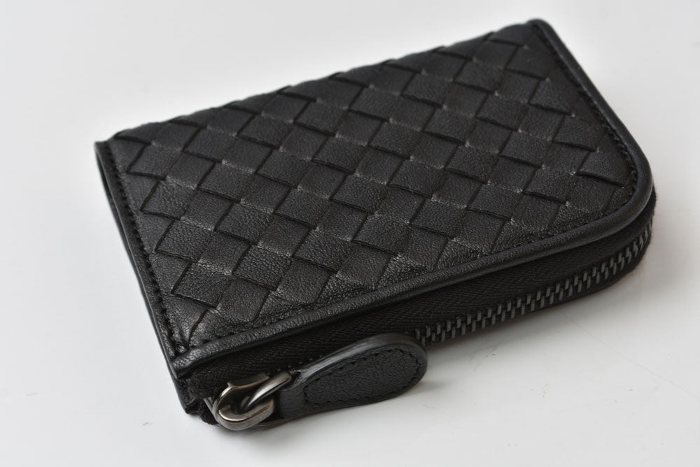 ボッテガヴェネタ キーケース BOTTEGA VENETA L字ファスナー イントレチャート 4連 レザー ブラック メンズ/レディース【中古】