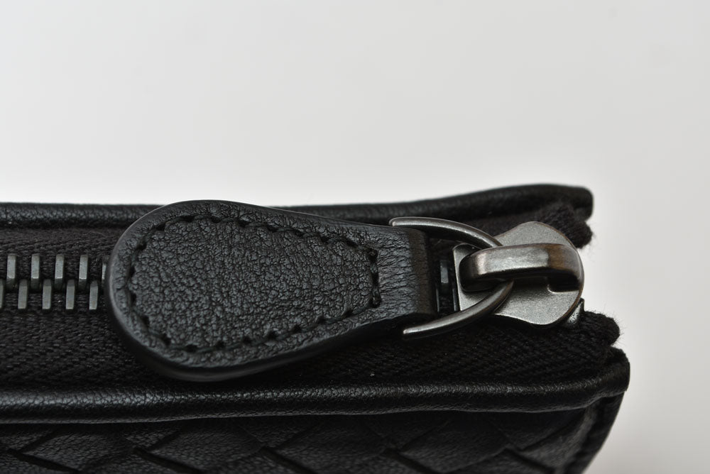 ボッテガヴェネタ キーケース BOTTEGA VENETA L字ファスナー イントレチャート 4連 レザー ブラック メンズ/レディース【中古】