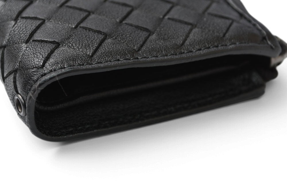 ボッテガヴェネタ キーケース BOTTEGA VENETA L字ファスナー イントレチャート 4連 レザー ブラック メンズ/レディース【中古】