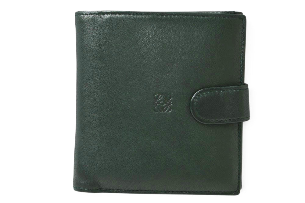 ロエベ 二つ折り財布 LOEWE ヴィンテージ アナグラムロゴ ラムレザー ディープグリーン レディース 【中古】