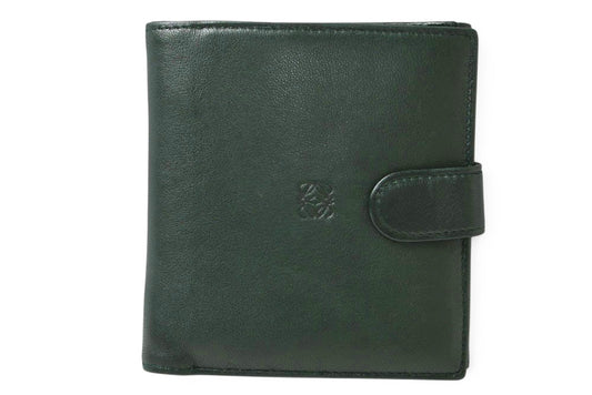 ロエベ 二つ折り財布 LOEWE ヴィンテージ アナグラムロゴ ラムレザー ディープグリーン レディース 【中古】