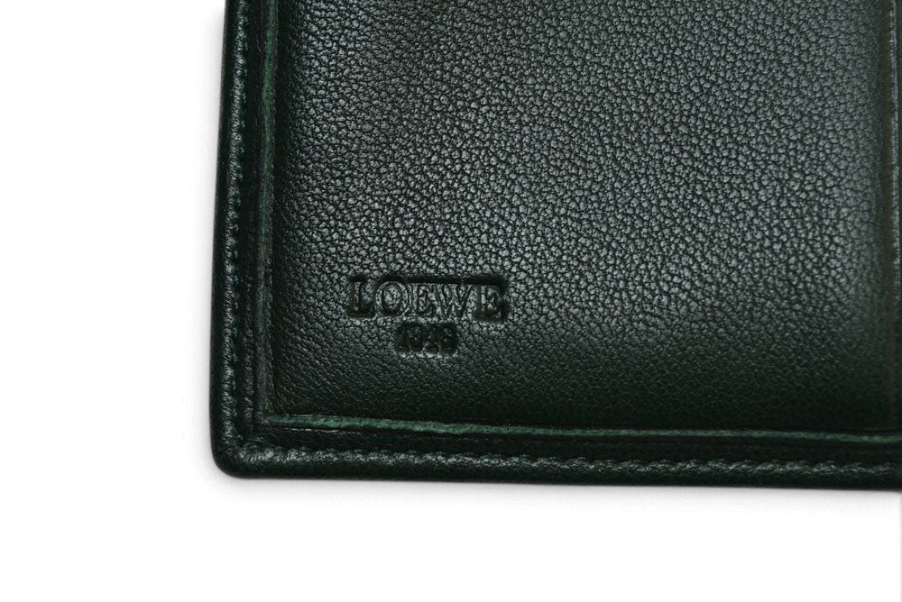 ロエベ 二つ折り財布 LOEWE ヴィンテージ アナグラムロゴ ラムレザー ディープグリーン レディース 【中古】