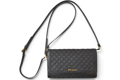 プラダ ショルダーバッグ/マルチウォレット PRADA 二つ折り ストラップ付長財布 1M1437 NERO ブラック 黒 レザー レディース 【中古】