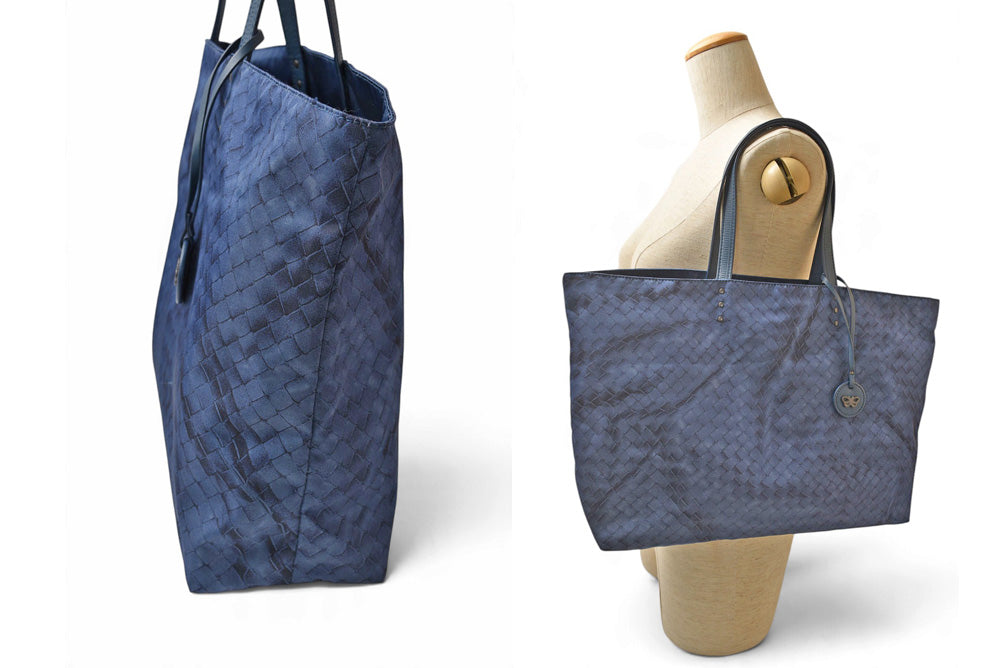 ボッテガヴェネタ トートバッグ 男女兼用 A4 BOTTEGA VENETA イントレッチオリュージョン 299876 ダークブルー バタフライ【中古】
