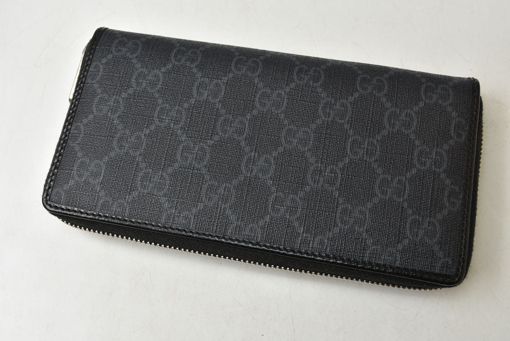 グッチ 財布 673003 インターロッキングG GGスプリーム 長財布 ラウンドファスナー GGグレー/ブラック メンズ レディース GUCCI【中古】