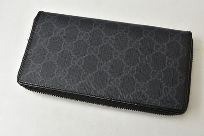 グッチ 財布 673003 インターロッキングG GGスプリーム 長財布 ラウンドファスナー GGグレー/ブラック メンズ レディース GUCCI【中古】