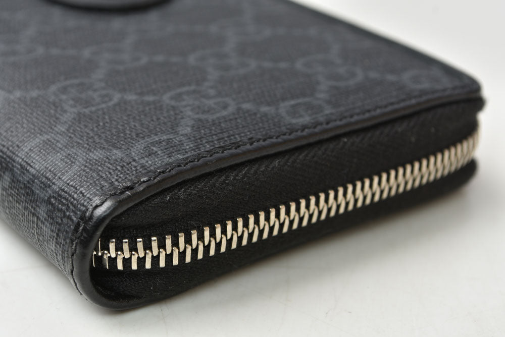 グッチ 財布 673003 インターロッキングG GGスプリーム 長財布 ラウンドファスナー GGグレー/ブラック メンズ レディース GUCCI【中古】