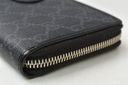 グッチ 財布 673003 インターロッキングG GGスプリーム 長財布 ラウンドファスナー GGグレー/ブラック メンズ レディース GUCCI【中古】