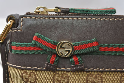 グッチ ショルダーバッグ GUCCI シェリーライン ウェブリボン GGブラウン/ベージュ 257065 ブラウン/茶 レッド/グリーン レディース 【中古】