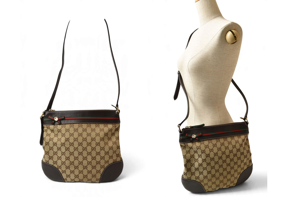 グッチ ショルダーバッグ GUCCI シェリーライン ウェブリボン GGブラウン/ベージュ 257065 ブラウン/茶 レッド/グリーン レディース 【中古】
