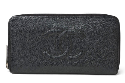 シャネル 財布 CHANEL 長財布/ラウンドファスナー キャビアスキン ブラック/シルバー A50071【中古】