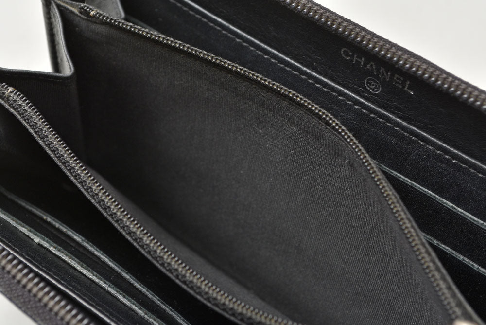 シャネル 財布 CHANEL 長財布/ラウンドファスナー キャビアスキン ブラック/シルバー A50071【中古】