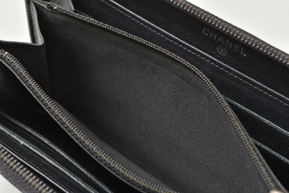 シャネル 財布 CHANEL 長財布/ラウンドファスナー キャビアスキン ブラック/シルバー A50071【中古】