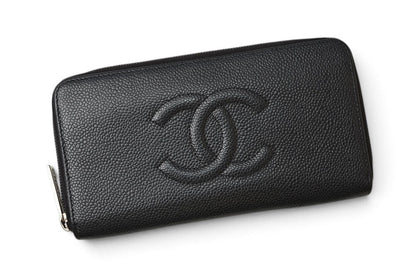 シャネル 財布 CHANEL 長財布/ラウンドファスナー キャビアスキン ブラック/シルバー A50071【中古】