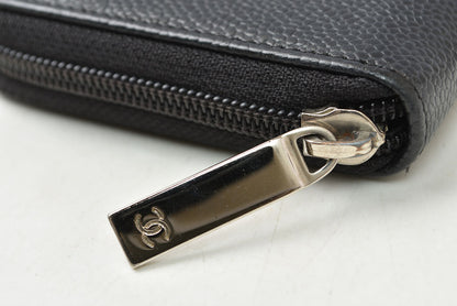 シャネル 財布 CHANEL 長財布/ラウンドファスナー キャビアスキン ブラック/シルバー A50071【中古】