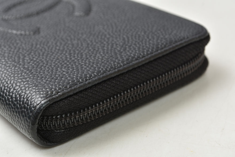 シャネル 財布 CHANEL 長財布/ラウンドファスナー キャビアスキン ブラック/シルバー A50071【中古】