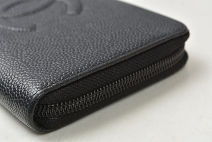 シャネル 財布 CHANEL 長財布/ラウンドファスナー キャビアスキン ブラック/シルバー A50071【中古】