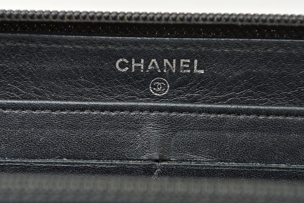 シャネル 財布 CHANEL 長財布/ラウンドファスナー キャビアスキン ブラック/シルバー A50071【中古】