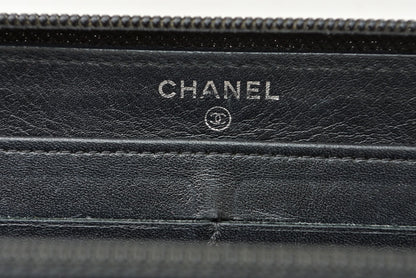 シャネル 財布 CHANEL 長財布/ラウンドファスナー キャビアスキン ブラック/シルバー A50071【中古】