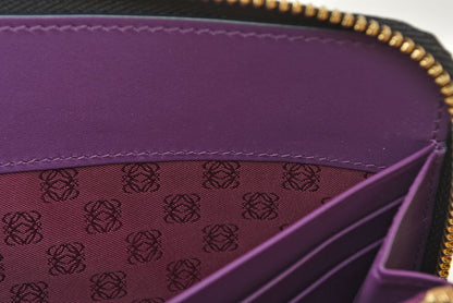 ロエベ 財布 ヴィンテージ LOEWE 長財布 アナグラム ラムレザー ブラック/パープル タッセル【中古】