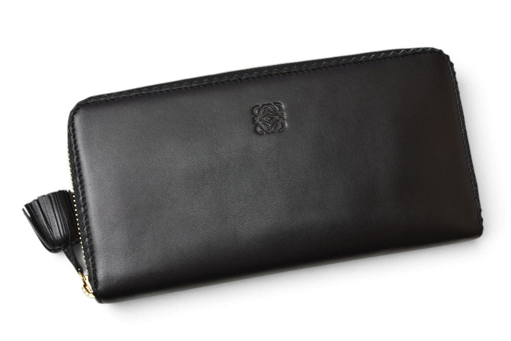 ロエベ 財布 ヴィンテージ LOEWE 長財布 アナグラム ラムレザー ブラック/パープル タッセル【中古】