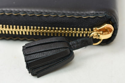 ロエベ 財布 ヴィンテージ LOEWE 長財布 アナグラム ラムレザー ブラック/パープル タッセル【中古】
