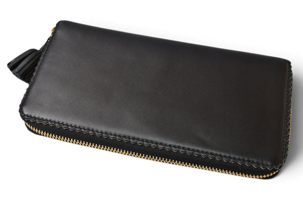 ロエベ 財布 ヴィンテージ LOEWE 長財布 アナグラム ラムレザー ブラック/パープル タッセル【中古】