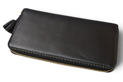 ロエベ 財布 ヴィンテージ LOEWE 長財布 アナグラム ラムレザー ブラック/パープル タッセル【中古】