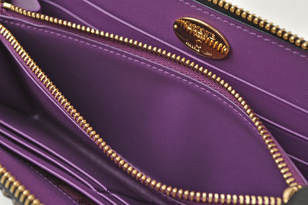 ロエベ 財布 ヴィンテージ LOEWE 長財布 アナグラム ラムレザー ブラック/パープル タッセル【中古】
