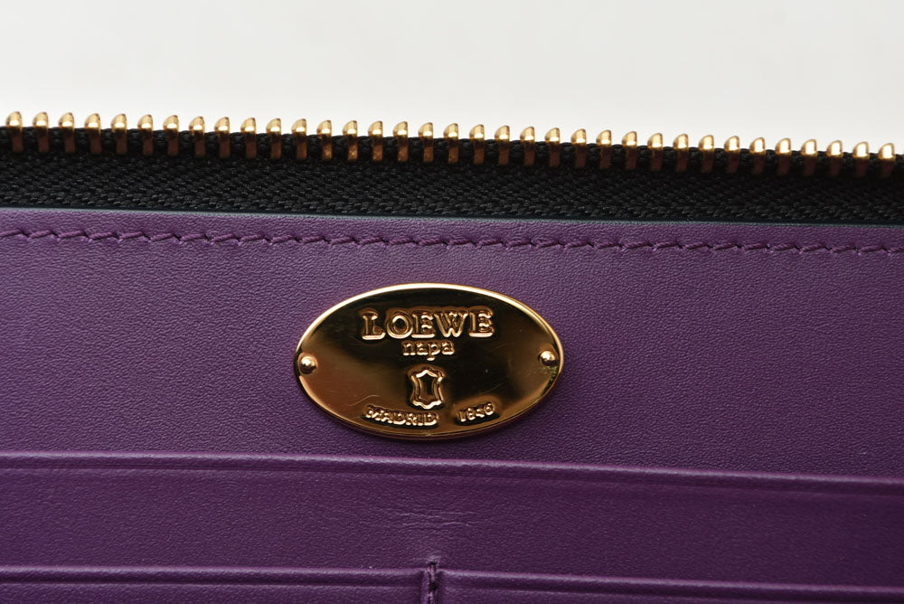 ロエベ 財布 ヴィンテージ LOEWE 長財布 アナグラム ラムレザー ブラック/パープル タッセル【中古】