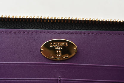 ロエベ 財布 ヴィンテージ LOEWE 長財布 アナグラム ラムレザー ブラック/パープル タッセル【中古】