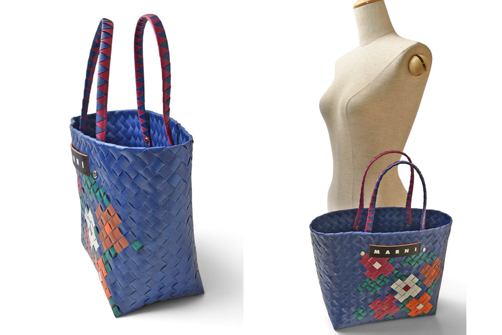 マルニ トートバッグ MARNI ボラバスケット フラワー柄 ピクニックバッグ 編み込み ウルトラマリン/ローズ 花柄 かごバッグ レディース【中古】